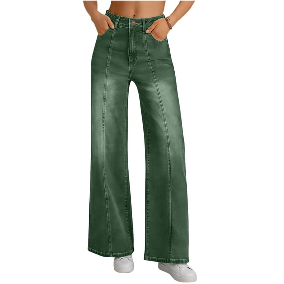 Womens High Waisted Wide Leg Jeans Spring Fall Vintage Casual Loose Fit Stretchy Straight Denim Pants with Pockets Office Work Casual Trousers
