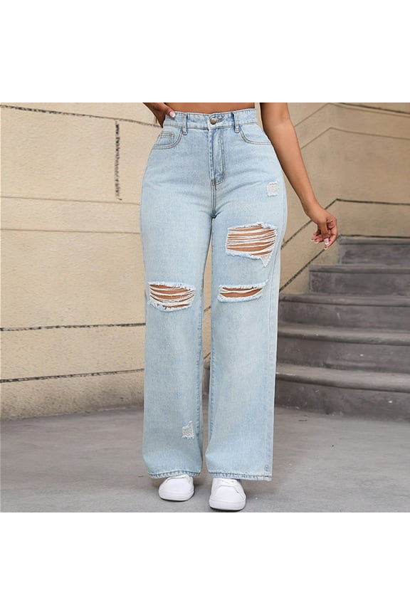 Womens High Waisted Wide Leg Jeans Stretchy Distressed Denim Pants High Waist Denim Pants Super Straight 18 Tall Womens Cargo Jean Pants for Women Relativity Leggings Womens Jean Rompers And
