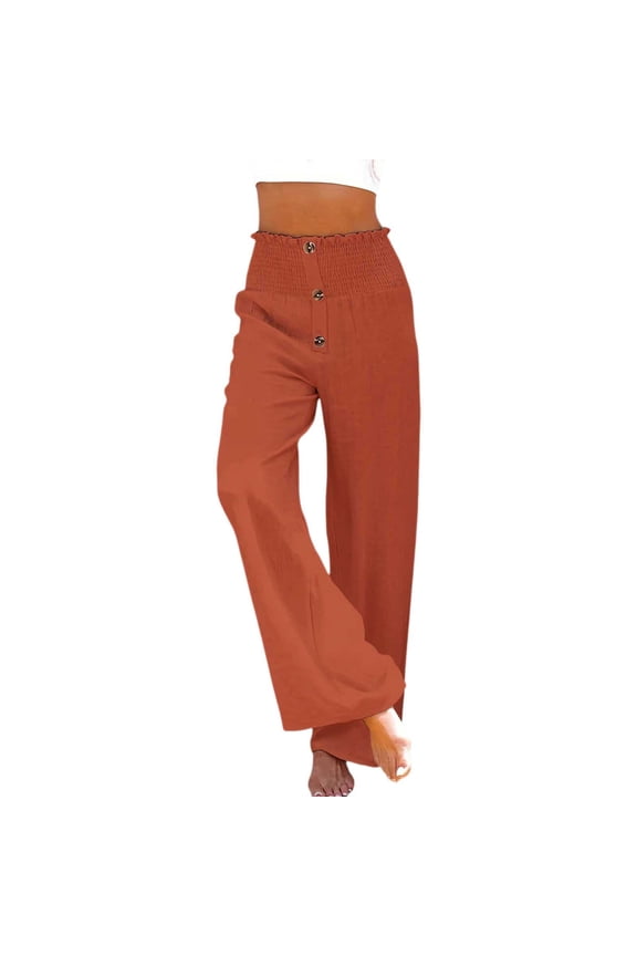 Womens High Waisted Wide Leg Linen Palazzo Pants with Drawstring & Pockets