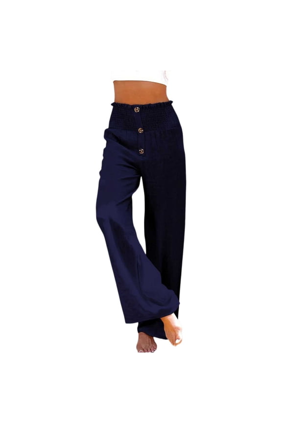 Womens High Waisted Wide Leg Linen Palazzo Pants with Drawstring & Pockets