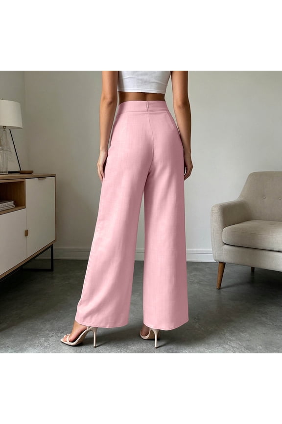 Womens High Waisted Wide Leg Palazzo Pants Single Button Decor Wide Leg Pants Suitable For Daily Wear Weddings Galas Commuting Graduation Parties Holidays Vacations(Pink,M)