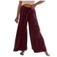 thumbnail image 1 of Womens High Waisted Wide Leg Pants with Tie Detail Patchwork Design Casual Comfortable Trendy Lounge Trousers, 1 of 7