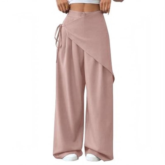 Womens High Waisted Wrap Pants Wide Leg Tie Up Bow Asymmetrical Wrap Around Skirt Pants Business Casual Trousers, S