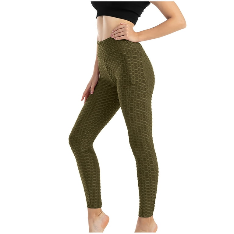 Womens High Waisted Yoga Pants Bubble Textured Scrunch Booty Leggings  Workout Running Butt Lift Gym Stretch Tights (Small, Army Green)