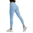 thumbnail image 1 of Womens High Waisted Yoga Pants Ribbed Workout Leggings, Light Blue Tummy Control Full Length Plus Size Opaque for Gym Casual,Size L, 1 of 8