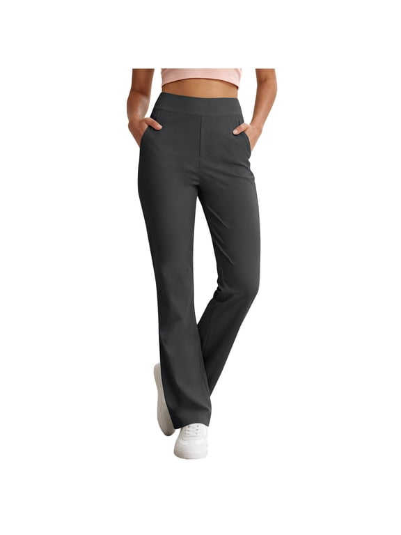 Womens High Waisted Yoga Pants Straight Leg Leggings Petite Regular, Side Pockets, Slim Fit, Solid Color, Women's Yoga Legging, Bell Bottom,Work Lounge Daily