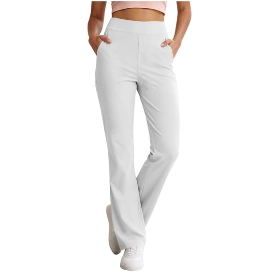 Womens High Waisted Yoga Pants Straight Leg Leggings Petite Regular, Side Pockets, Slim Fit, Solid Color, Women's Yoga Legging, Bell Bottom,Work Lounge Daily