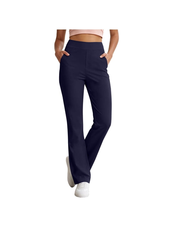 Womens High Waisted Yoga Pants Straight Leg Leggings Petite Regular, Side Pockets, Slim Fit, Solid Color, Women's Yoga Legging, Bell Bottom,Work Lounge Daily