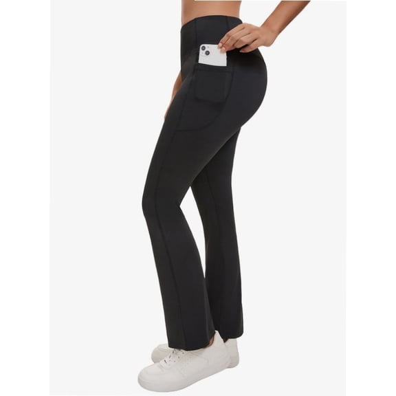 Womens High Waisted Yoga Pants with Pockets Seamless Flare Leg Bootcut Pants Athletic Casual Wear