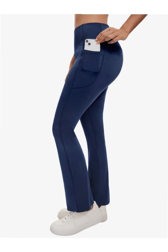 Womens High Waisted Yoga Pants with Pockets Seamless Flare Leg Bootcut Pants Athletic Casual Wear