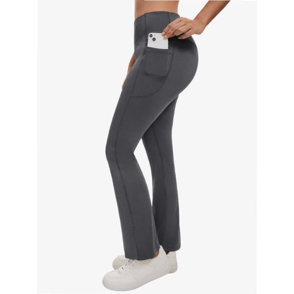 Womens High Waisted Yoga Pants with Pockets Seamless Flare Leg Bootcut Pants Athletic Casual Wear