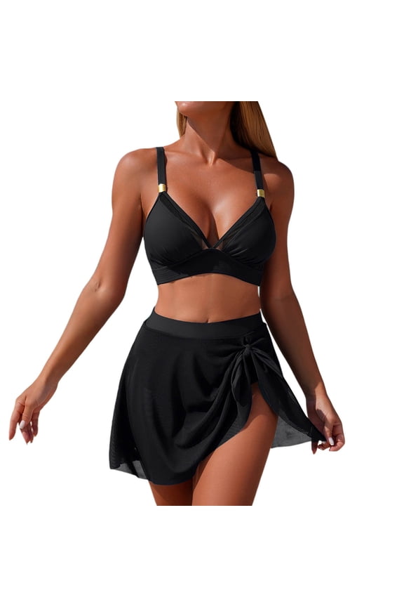 Womens High Wasited Bikini Sets Tummy Control Swimsuits Curvy Mesh Swim Skirt