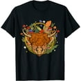 thumbnail image 1 of Womens Highland Cow Autumn Mushroom Cottagcore Aesthetic Farmer T-Shirt Black Tee, 1 of 3