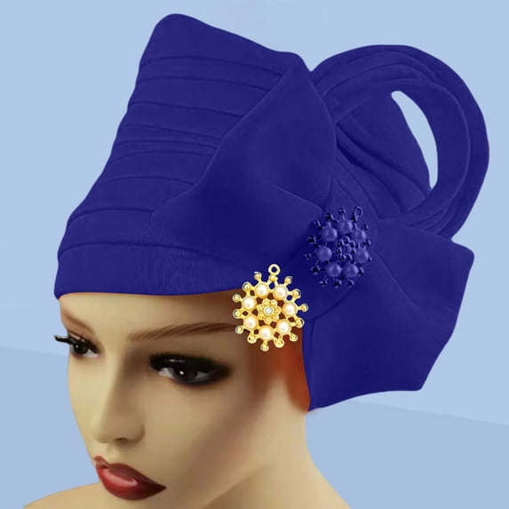 Womens Hijab Headscarf AURORADY Beaded Bowknot Hat Solid Color Ethnic Hat Baotou Hat, Blue One Size Baseball Caps