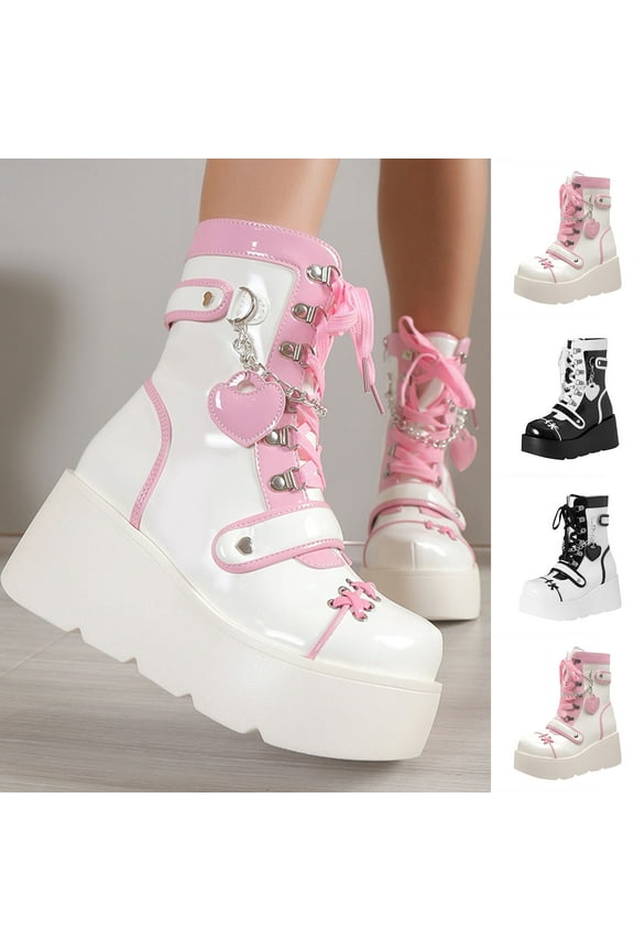 Womens Hiking Boots TKYCMSUAKI Womens Goth Platform Ankle Boots Buckles Chunky Block Heels Round Toe Zipper Punk Motorcycle Combat Boots Comfy Short Gothic Booties