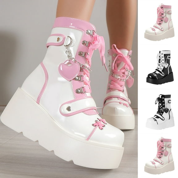 Womens Hiking Boots TKYCMSUAKI Womens Goth Platform Ankle Boots Buckles Chunky Block Heels Round Toe Zipper Punk Motorcycle Combat Boots Comfy Short Gothic Booties
