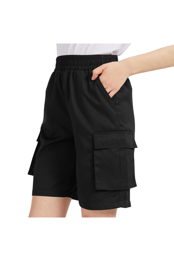 Womens Hiking Cargo Shorts Elastic Waisted Straight Leg High Rise Going Out Short for Women with Pockets