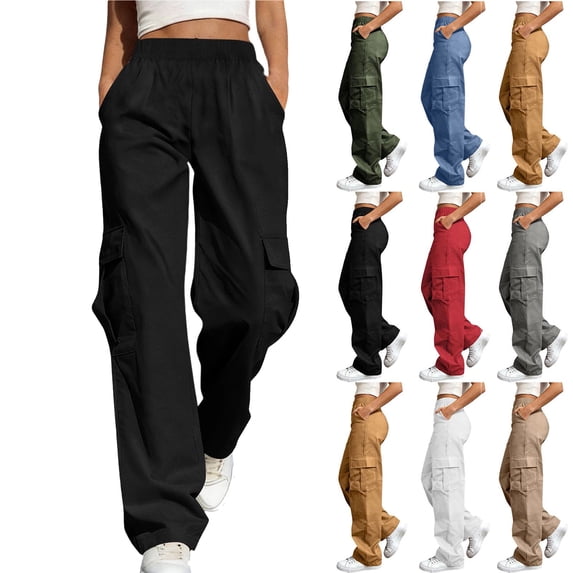 Womens Hiking Pants Casual Solid Color Cargo Pants Straight Leg Casual Athletic Joggers With Pockets