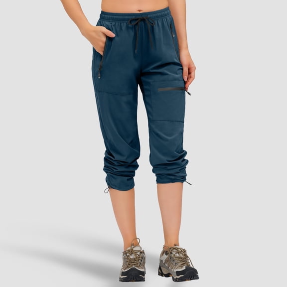 Womens Hiking Pants Tall Inseam Cargo Hiking Pants Elastic Waist Lightweight Outdoor Water Long Pants 4 Zipper Pockets Pants Wide Leg Pants for Women Summer Womens Summer Pants Casual up Pants for