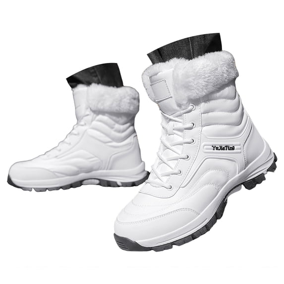 Womens Hiking Snow Winter Boots Waterproof Work Ankle Boots for Women Mens Comfortable Warm Fuzzy Boots for Backpacking Cycling White Size 8.5