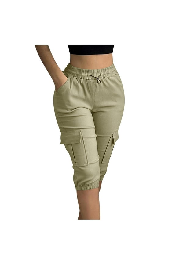 Womens Hiking Walking Shorts,Ladies Cargo Capris Cropped Pants,3/4 Length Trouser Lightweight Quick Dry Joggers Workout Shorts with 6 Pockets Green L