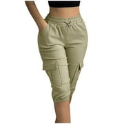 Womens Hiking Walking Shorts,Ladies Cargo Capris Cropped Pants,3/4 Length Trouser Lightweight Quick Dry Joggers Workout Shorts with 6 Pockets Green S