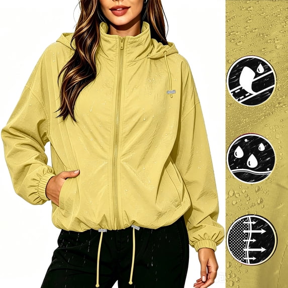 Womens Hiking Windbreaker Baeitkot Womens Jackets Zip Up Outdoor Hiking Hooded Windbreaker with Pocket Yellow XXL