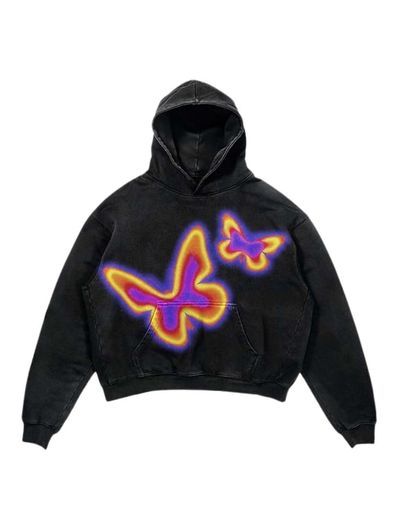 Womens Hop Gothic Print Long Sleeve Hoodie Streetwear Pullover Harajuku Grunge Graphic Alt Clothing Black