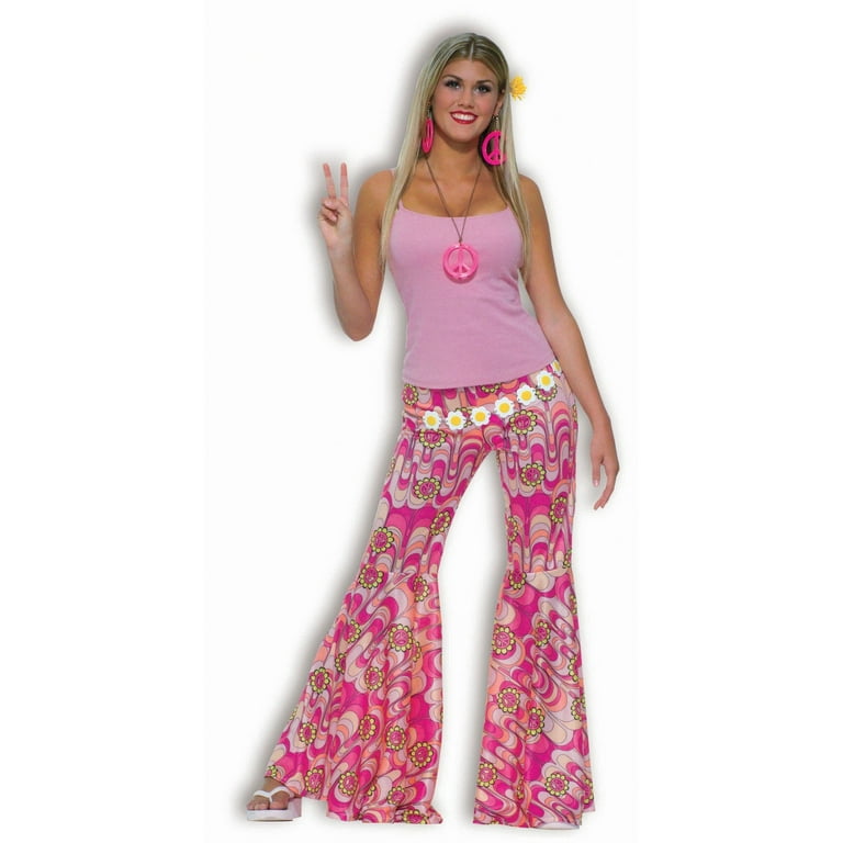 Flower Child Women's Disco Flare Outfit, Hippie Bell Bottoms Pants