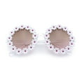 thumbnail image 1 of Womens Hippie Bold Daisy Flower Trim Circle Lens Plastic Retro Sunglasses White Red - Brown, 1 of 8