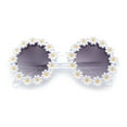 thumbnail image 1 of Womens Hippie Bold Daisy Flower Trim Circle Lens Plastic Retro Sunglasses White Yellow - Smoke, 1 of 8