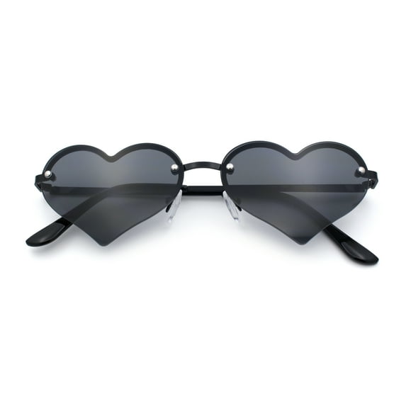 Womens Hippie Bubbly Heart Shape Half Rim Metal Lolita Sunglasses All Black