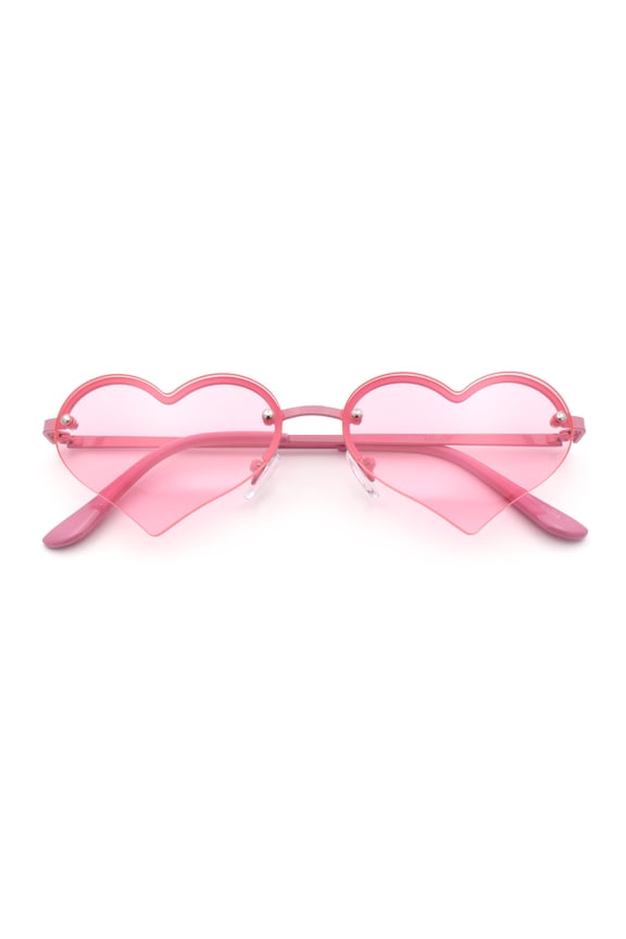Womens Hippie Bubbly Heart Shape Half Rim Metal Retro Sunglasses All Pink