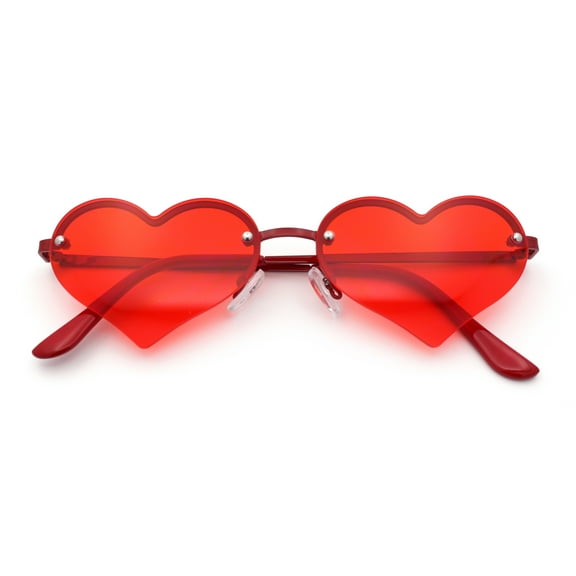 Womens Hippie Bubbly Heart Shape Half Rim Metal Retro Sunglasses All Red
