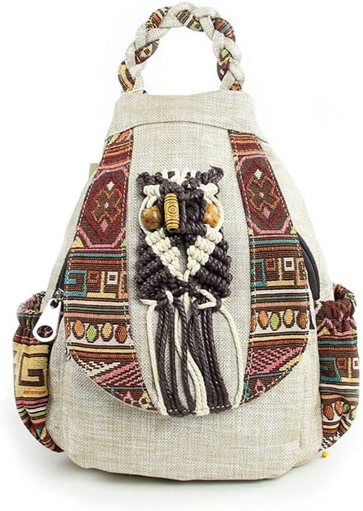 Womens Hippie Cotton Hemp Cloth Backpack Boho Vintage  display picture 2