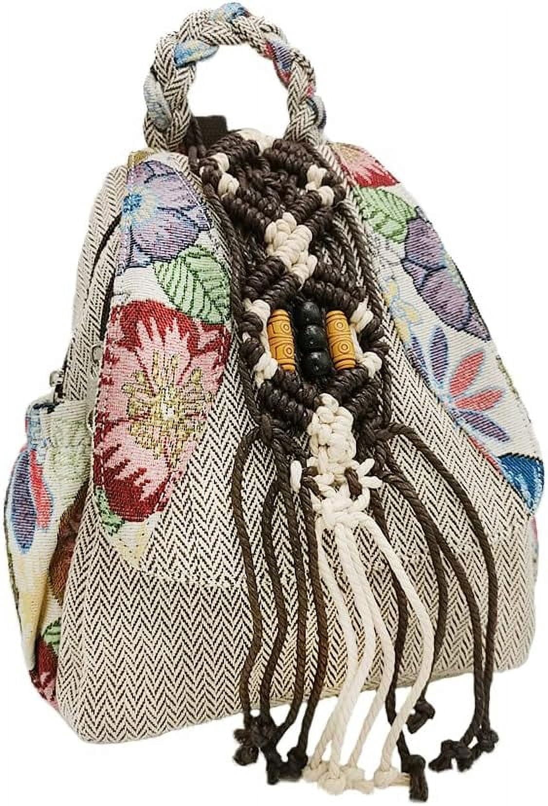 Womens Hippie Cotton Hemp Cloth Backpack Boho Vintage  display picture 2