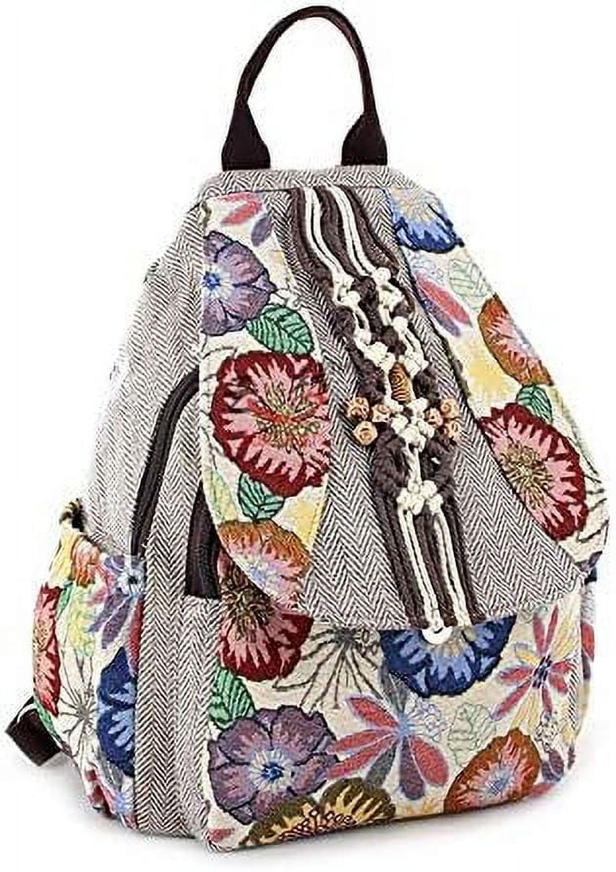 Women\'s Boho Cotton Hemp Backpack Embroidered Casual Handbag Messenger Bag Womens Hippie Cotton Hemp Cloth Backpack Boho Vintage  main image 2