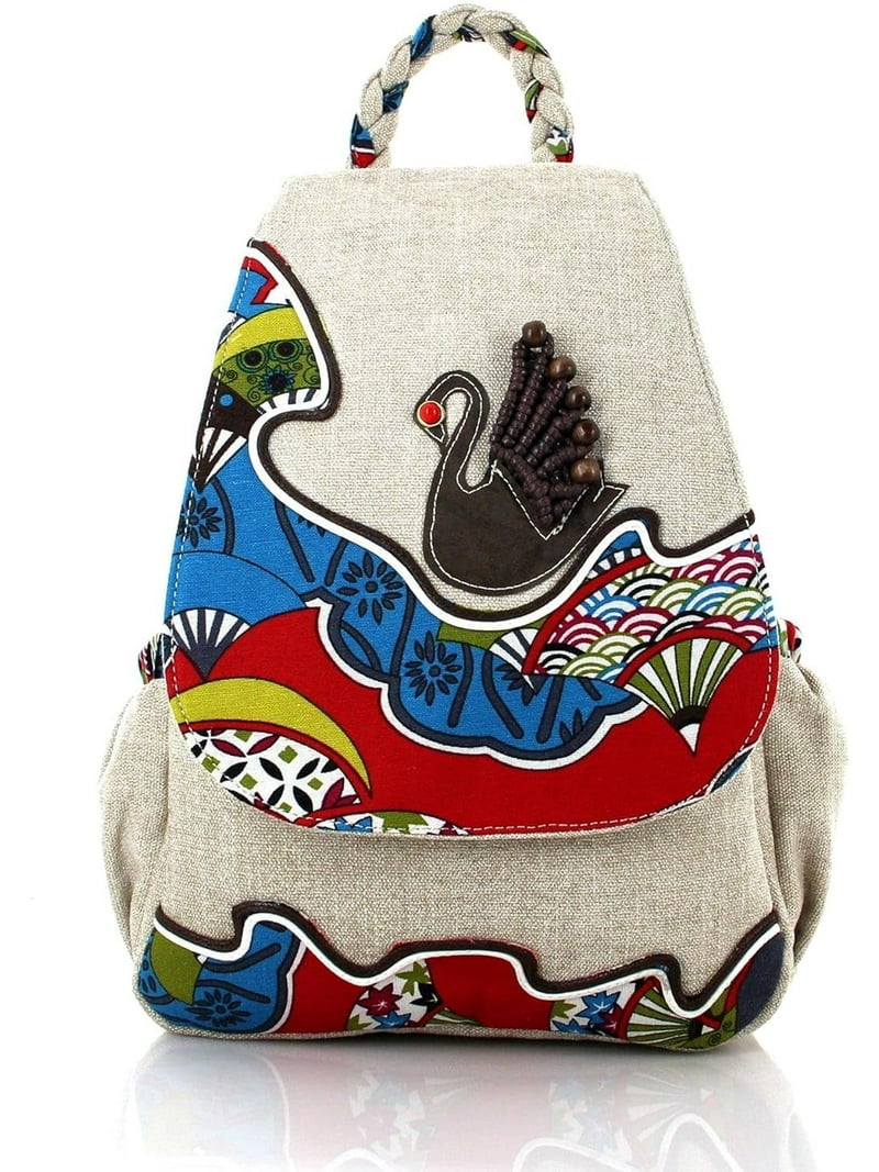 Womens Hippie Cotton Hemp Cloth Backpack Boho Vintage  display picture 2
