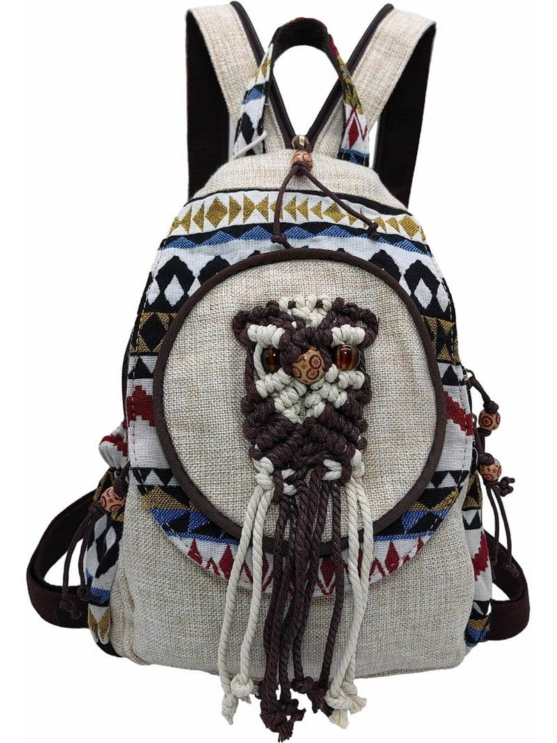 Womens Hippie Cotton Hemp Cloth Backpack Boho Vintage