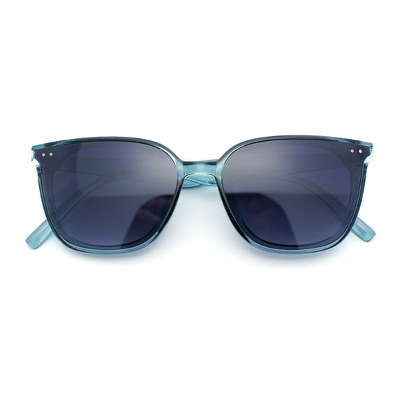 Womens Hipster Inset lens Thin Horn Rim Hipster Plastic Rectangle Sunglasses Blue - Smoke