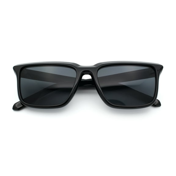 Womens Hipster Narrow Rectangle Horn Rim Plastic Bevel Rim Sunglasses All Black