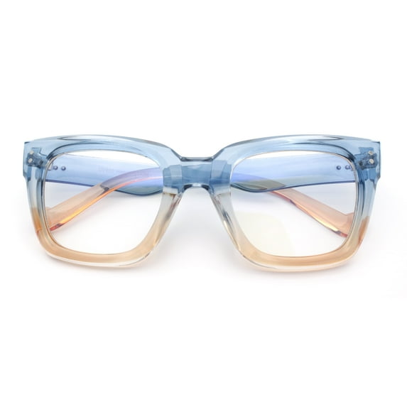 Womens Hipster Thick Plastic Horn Rim Blue Light Filtering Computer Glasses Blue Beige