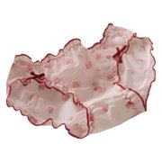 Womens Hipsters Ruffle Trim Panties with Sweet Strawberry Print Soft Breathable Sheer Mesh Middle Waist Underwear Briefs