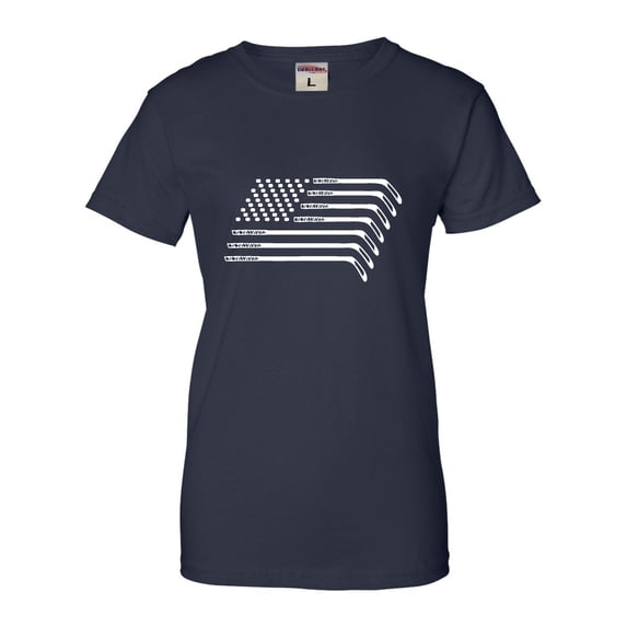 Womens Hockey Sticks & Pucks American Flag T-Shirt