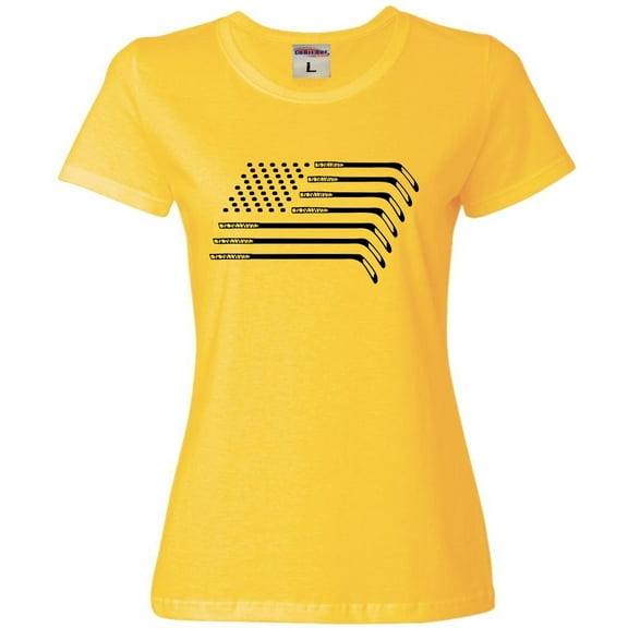 Womens Hockey Sticks & Pucks American Flag T-Shirt