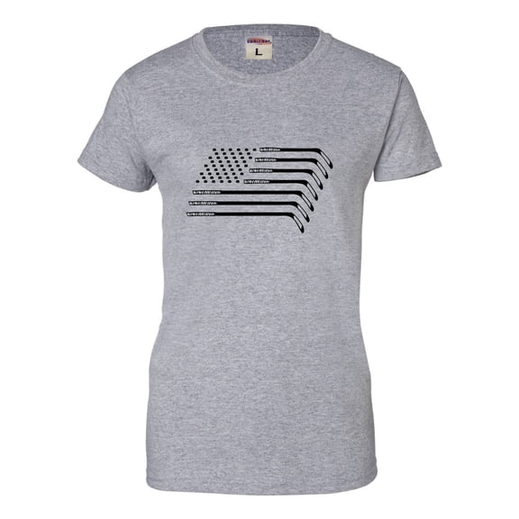 Womens Hockey Sticks & Pucks American Flag T-Shirt