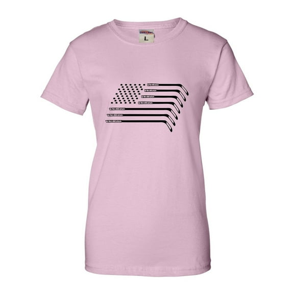 Womens Hockey Sticks & Pucks American Flag T-Shirt