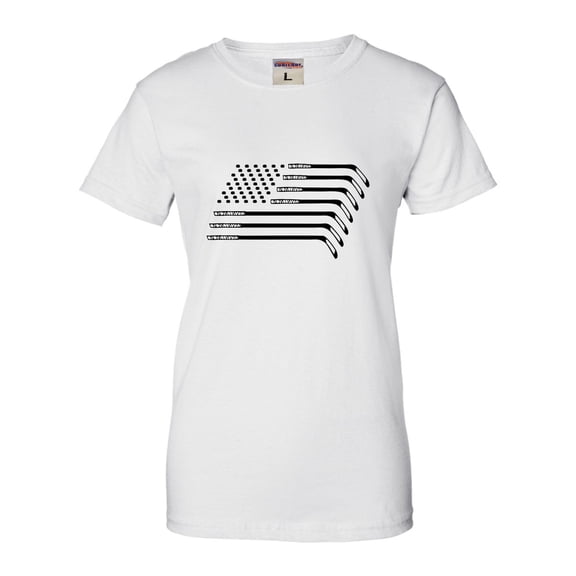 Womens Hockey Sticks & Pucks American Flag T-Shirt