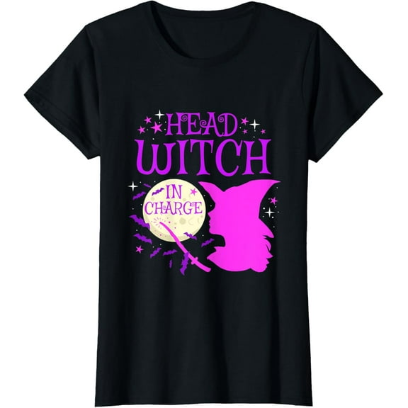 Womens Hocus Pocus Head Witch In Charge Halloween Witch Costume T-Shirt