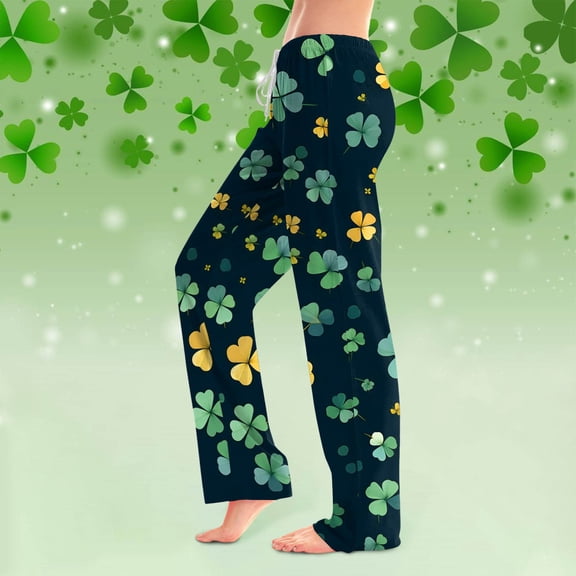 Womens Holiday Pajama Pants Casual Elastic Waist Relaxed Fit Comfy Pants For St Patricks Day Or Valentines Day Wide Leg Pants Dress Pants for Women Business Casual Size 22 Womens Pants Casual Work